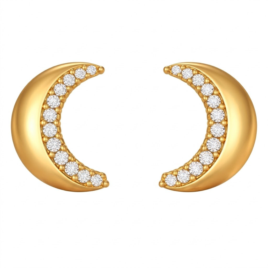 Crescent Curve Halo Diamond Gold Earrings
