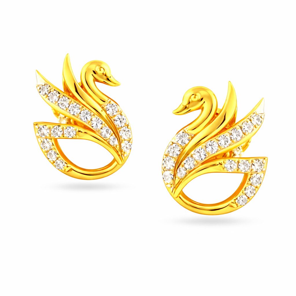 Graceful Swan Motif Diamond Gold Earrings
