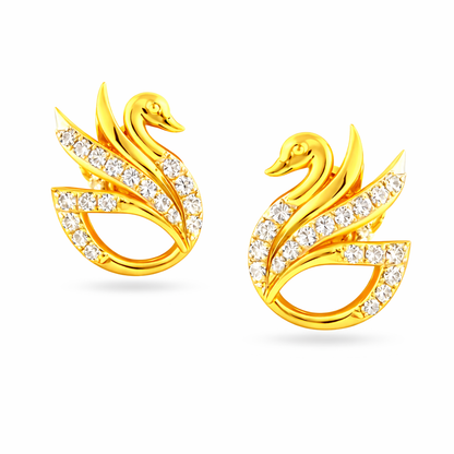 Graceful Swan Motif Diamond Gold Earrings