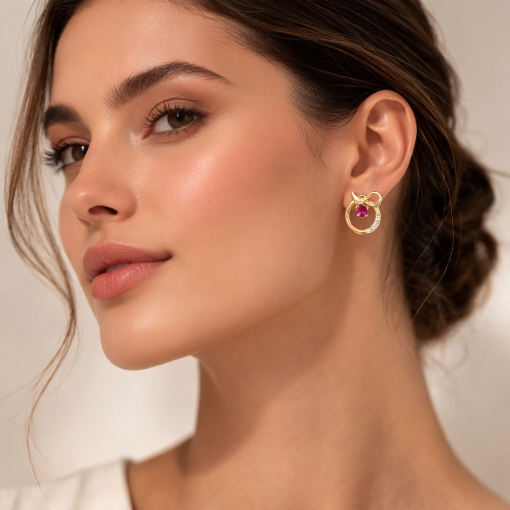 Gold Bow Circle Earring