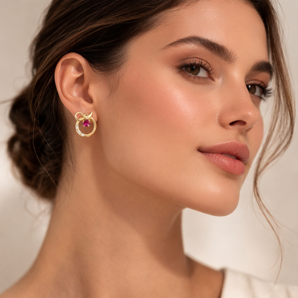 Gold Bow Circle Earring