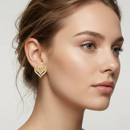 Layered Heart Harmony Diamond Gold Earrings