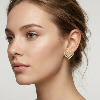 Layered Heart Harmony Diamond Gold Earrings