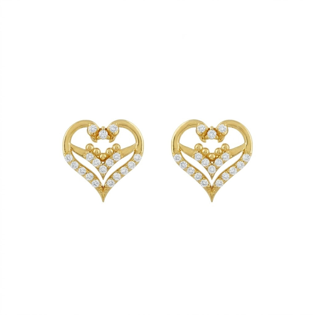 Layered Heart Harmony Diamond Gold Earrings