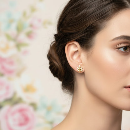Minimal Leaf Branch Diamond Gold Earrings