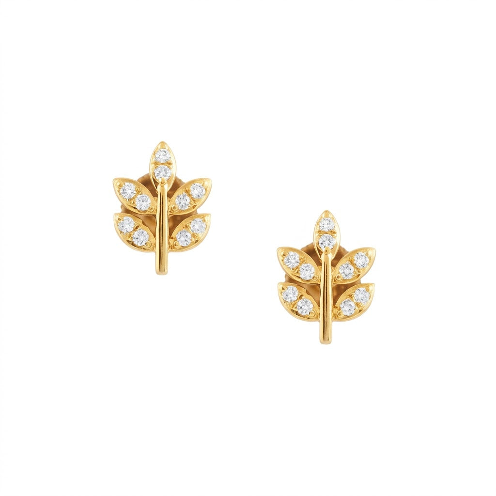 Minimal Leaf Branch Diamond Gold Earrings