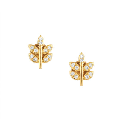 Minimal Leaf Branch Diamond Gold Earrings