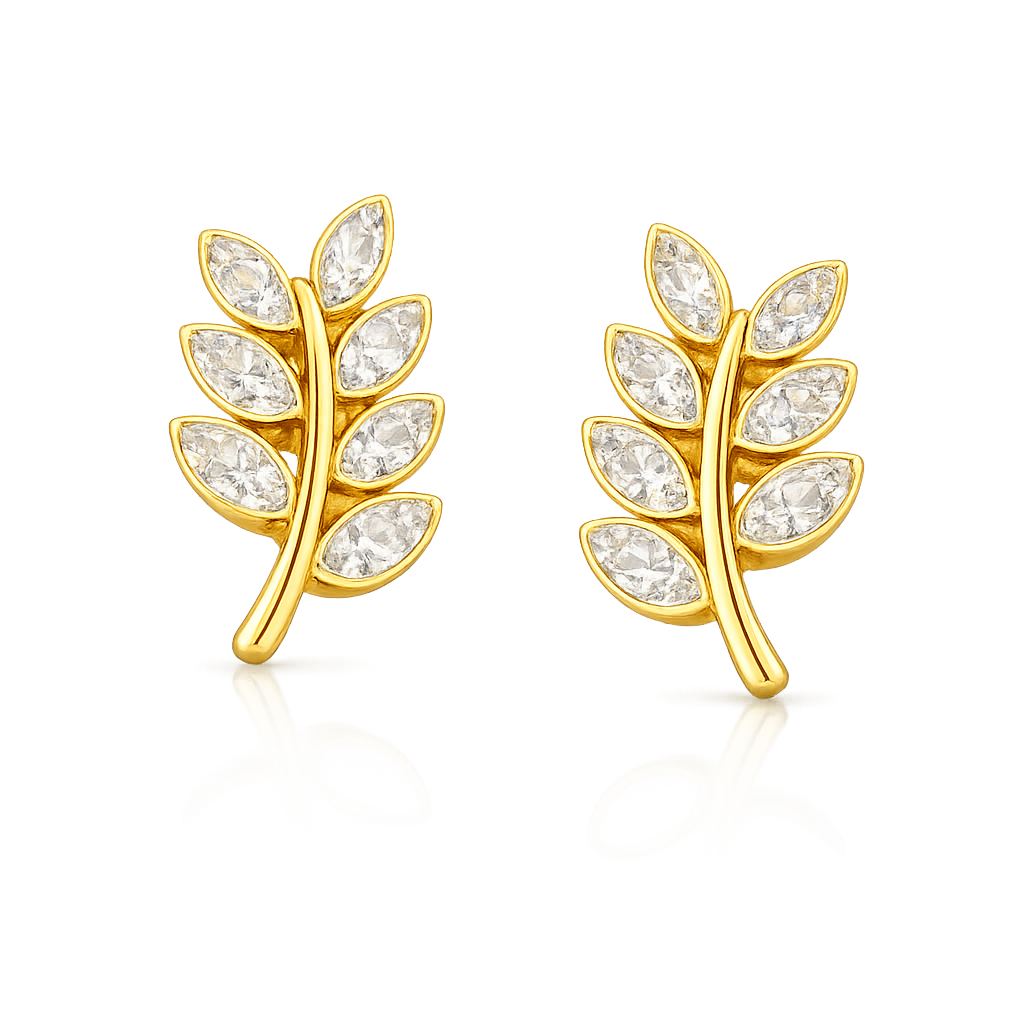 Elegant Leaf Cluster Diamond Gold Earrings