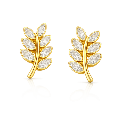 Elegant Leaf Cluster Diamond Gold Earrings