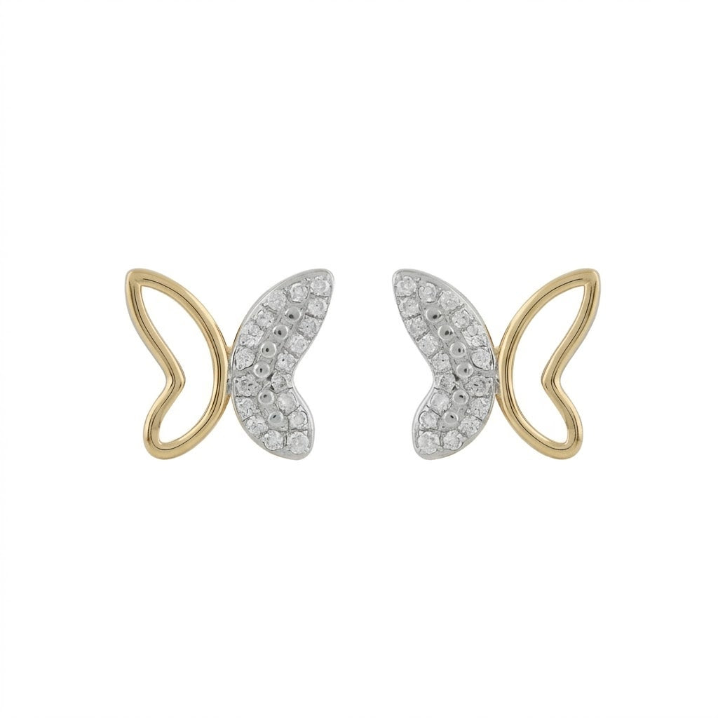 Asymmetrical Butterfly Curve Diamond Gold Earrings