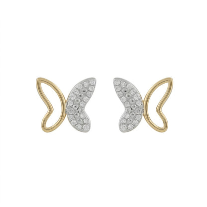 Asymmetrical Butterfly Curve Diamond Gold Earrings