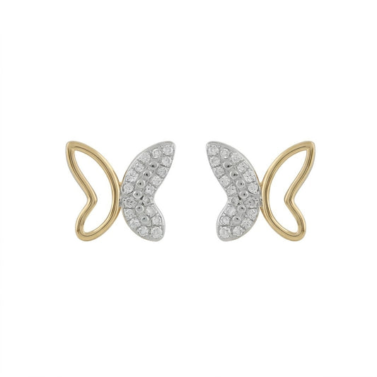 Asymmetrical Butterfly Curve Diamond Gold Earrings