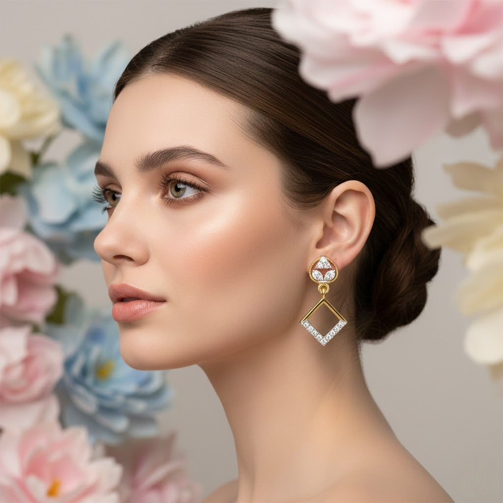 Geometric Drop Elegance Diamond Gold Earrings