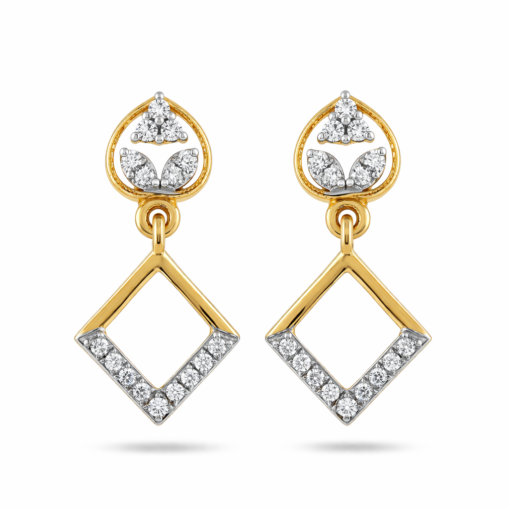Geometric Drop Elegance Diamond Gold Earrings