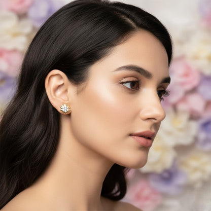 Golden Petal Bloom Diamond Gold Earrings