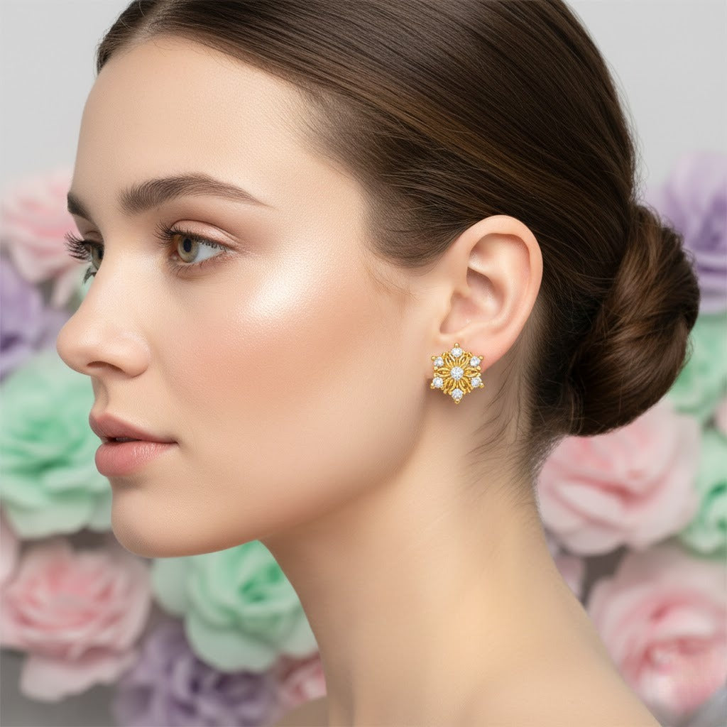 Sunflower Radiance Cluster Diamond Gold Earrings