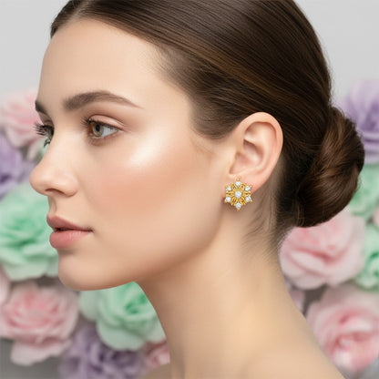 Sunflower Radiance Cluster Diamond Gold Earrings
