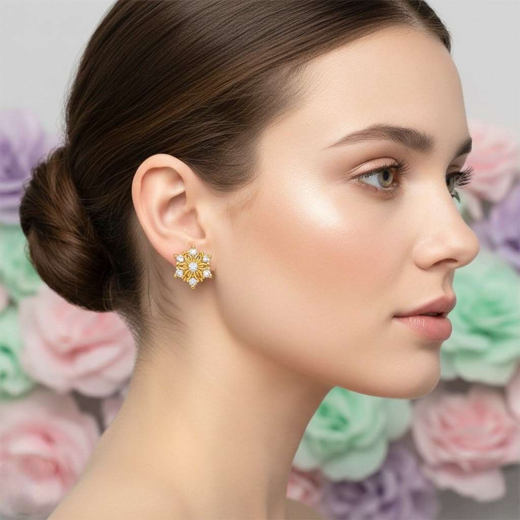 Sunflower Radiance Cluster Diamond Gold Earrings