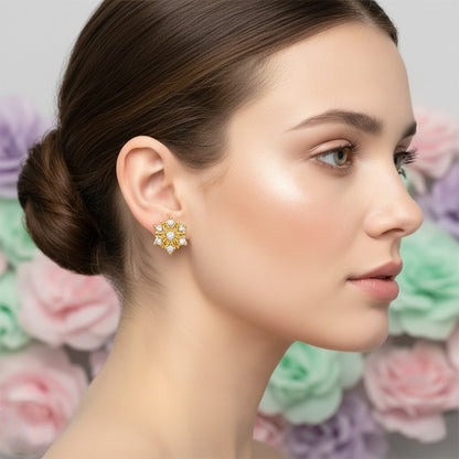 Sunflower Radiance Cluster Diamond Gold Earrings