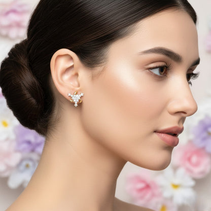 Floral Crescent Cluster Diamond Gold Earrings