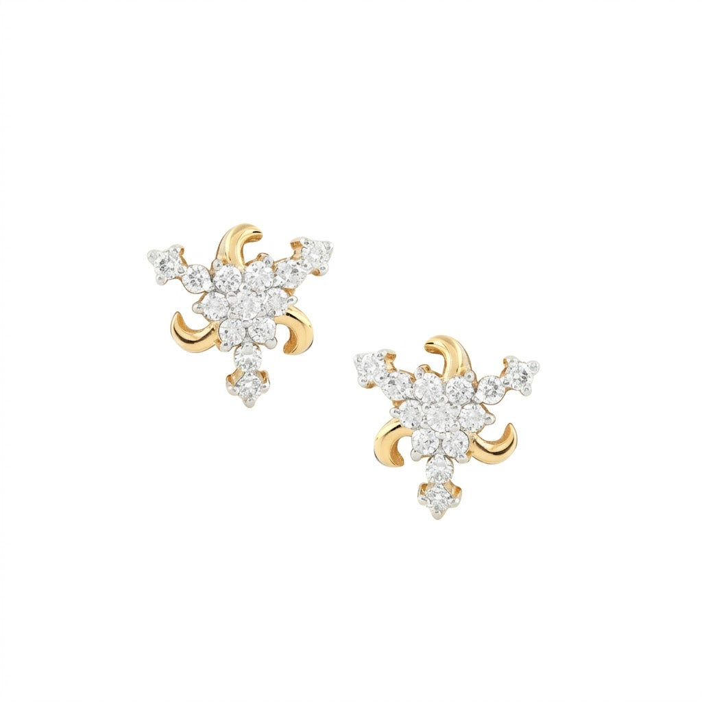 Floral Crescent Cluster Diamond Gold Earrings