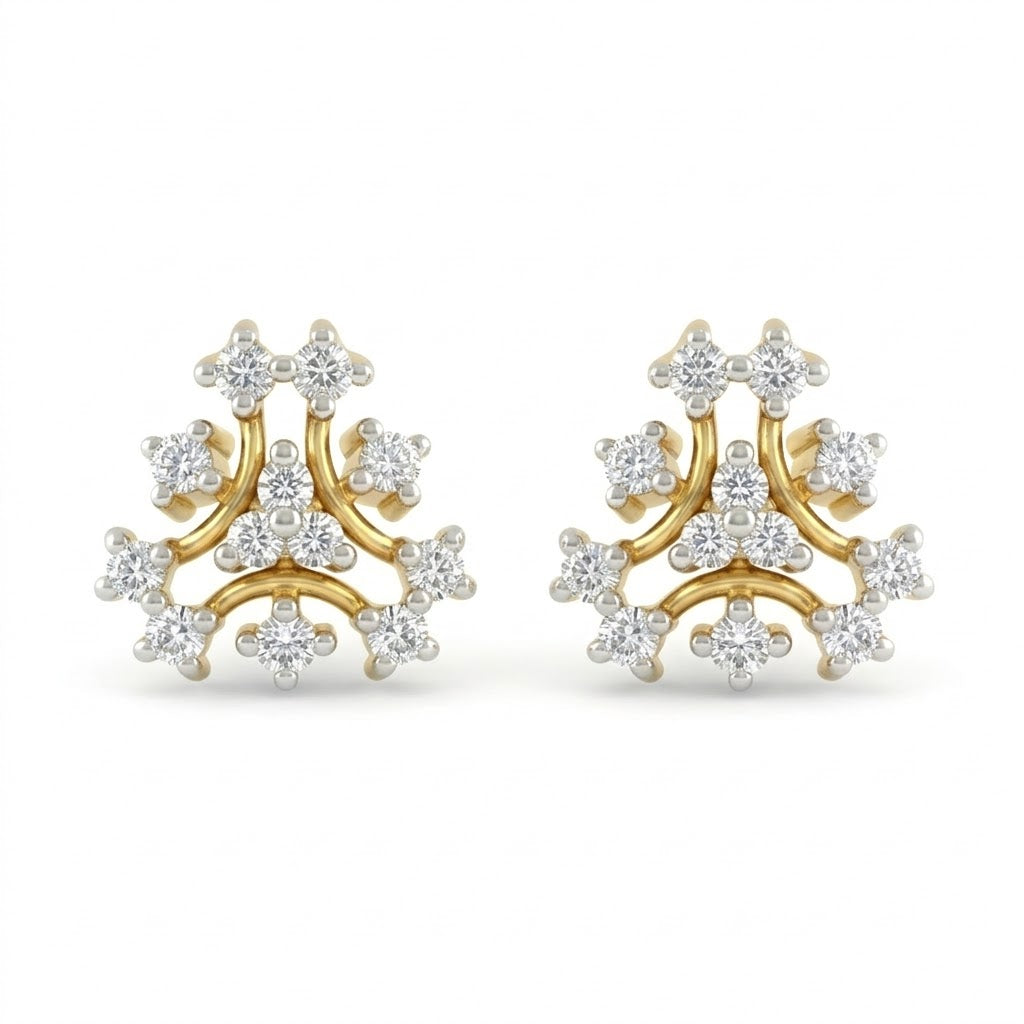 Crown Inspired Floral Diamond Gold Earrings