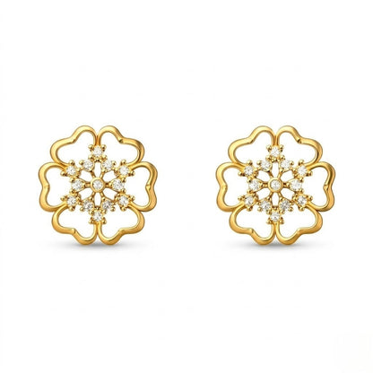 Ornate Blossom Outline Diamond Gold Earrings