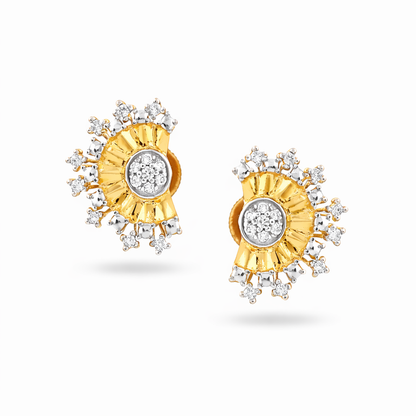 Radiant Halo Sunburst Diamond Gold Earrings