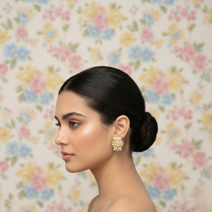 Floral Cluster Elegance Diamond Gold Earrings
