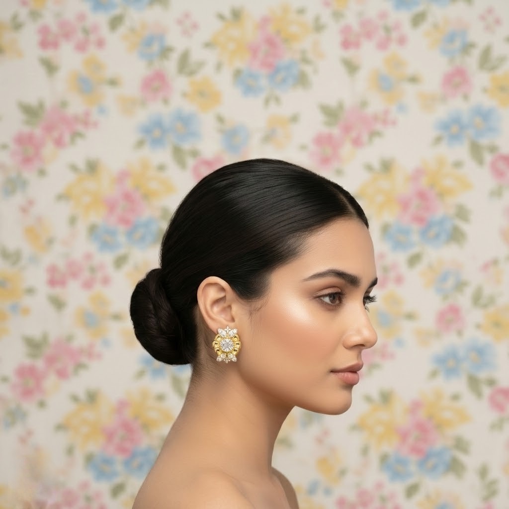 Floral Cluster Elegance Diamond Gold Earrings