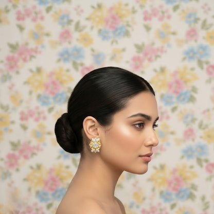 Floral Cluster Elegance Diamond Gold Earrings