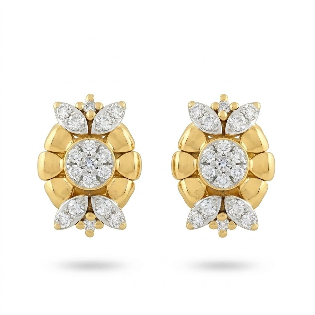 Floral Cluster Elegance Diamond Gold Earrings