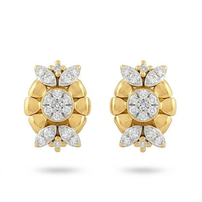 Floral Cluster Elegance Diamond Gold Earrings