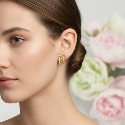 Geometric Maze Diamond Gold Earrings