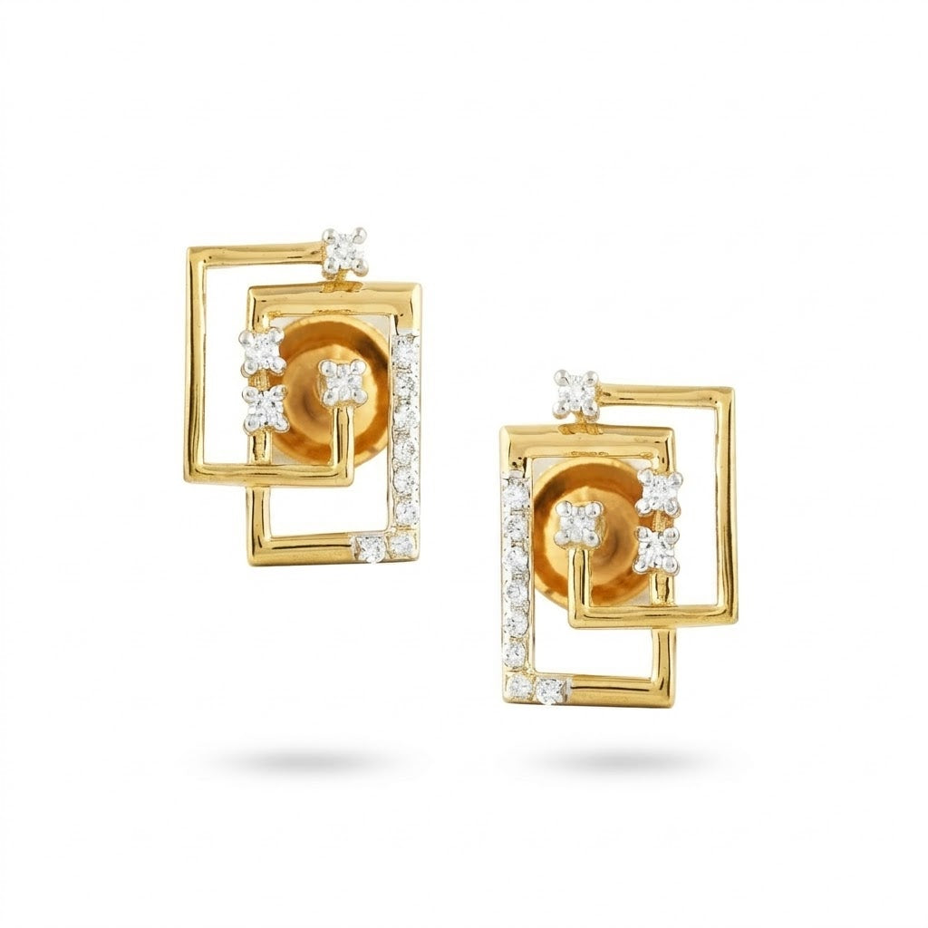 Geometric Maze Diamond Gold Earrings