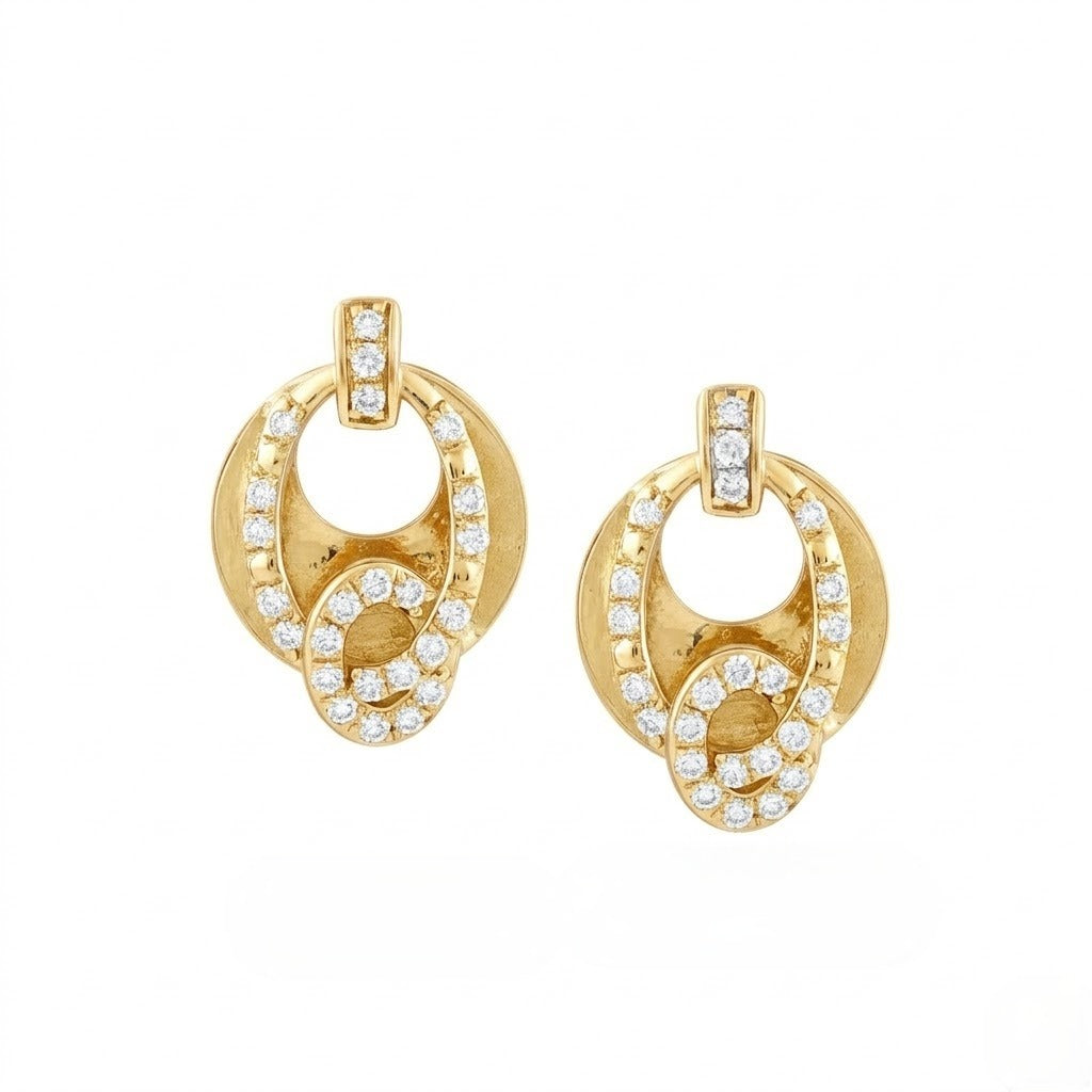 Interlinked Oval Diamond Gold Earrings