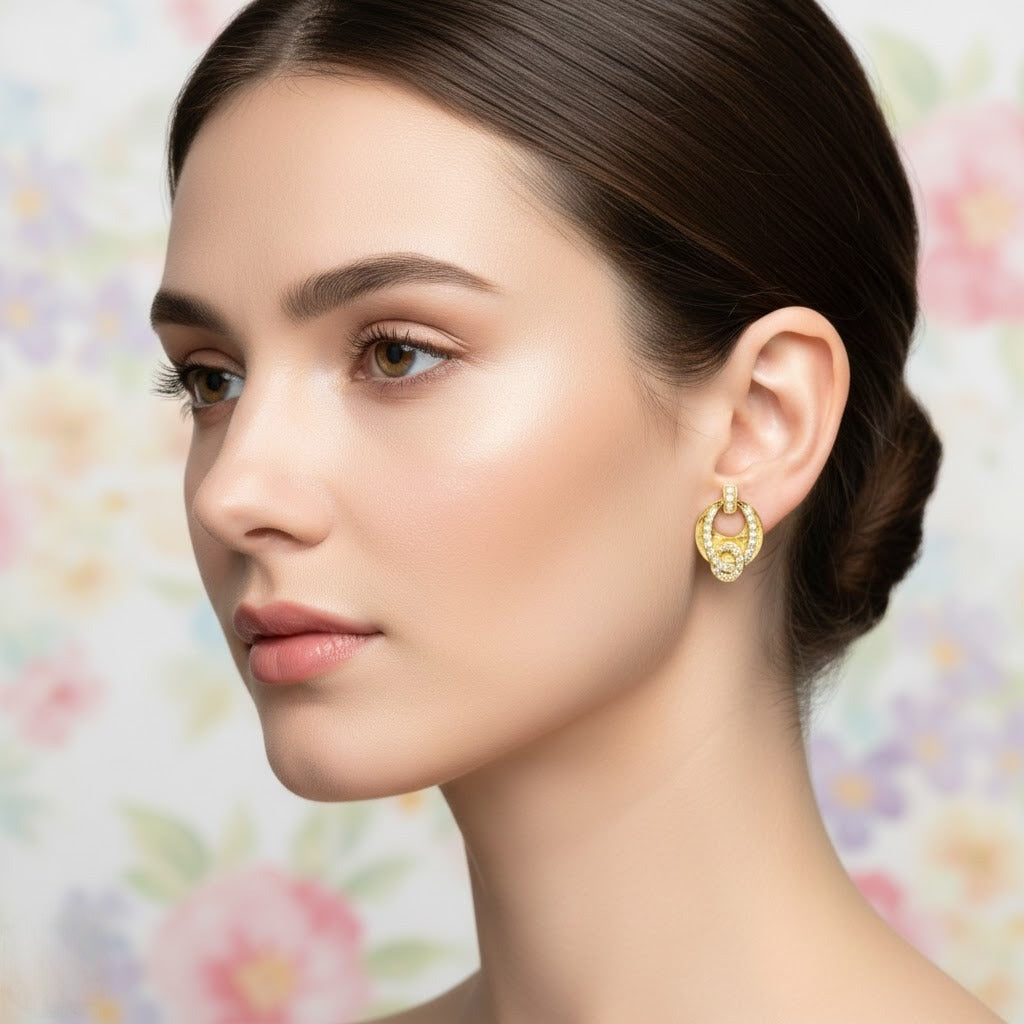 Interlinked Oval Diamond Gold Earrings