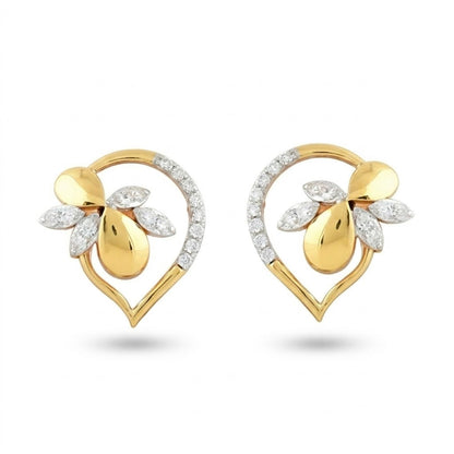 Floral Heart Frame Diamond Gold Earrings