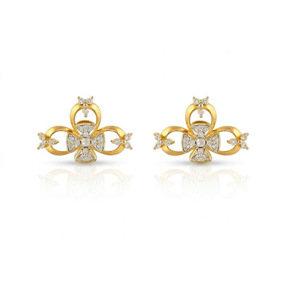 Floral Loop Motif Diamond Gold Earrings