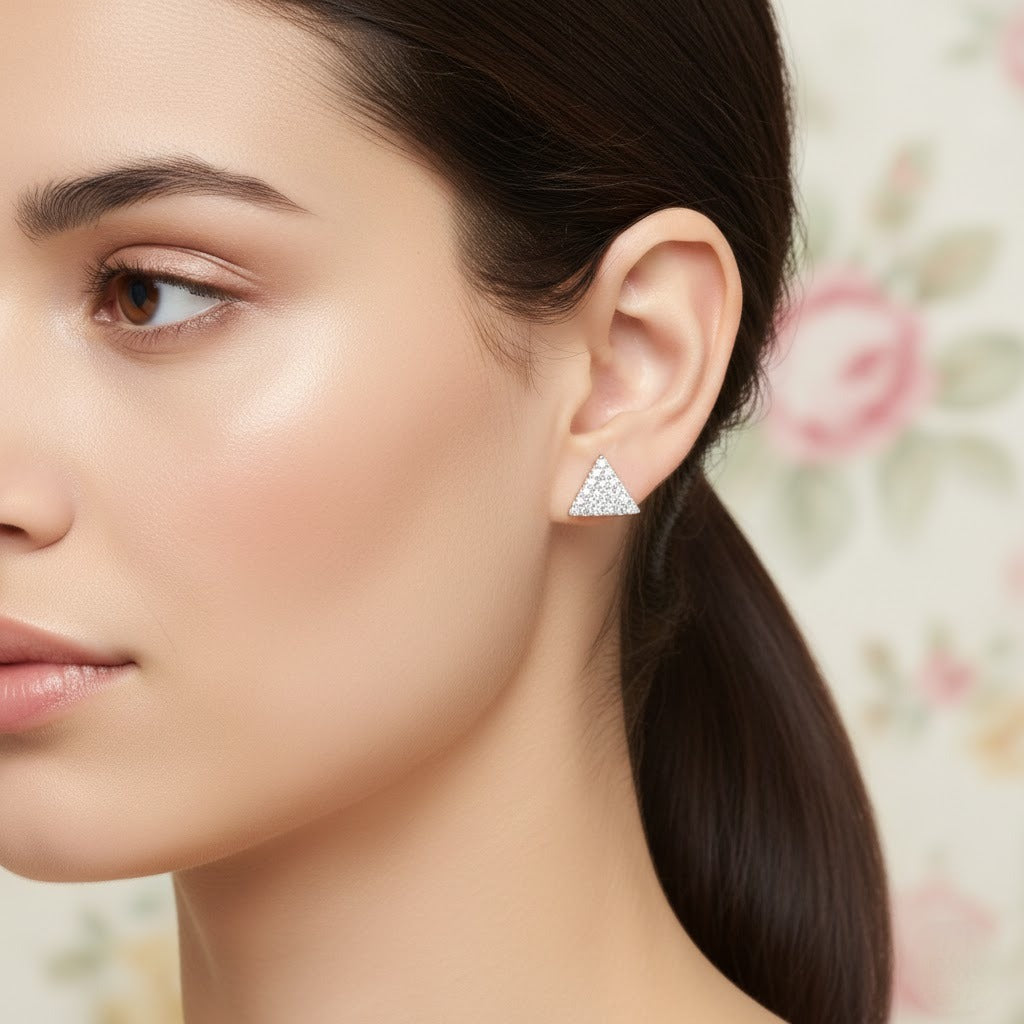 Textured Triangle Statement Diamond Gold Earrings