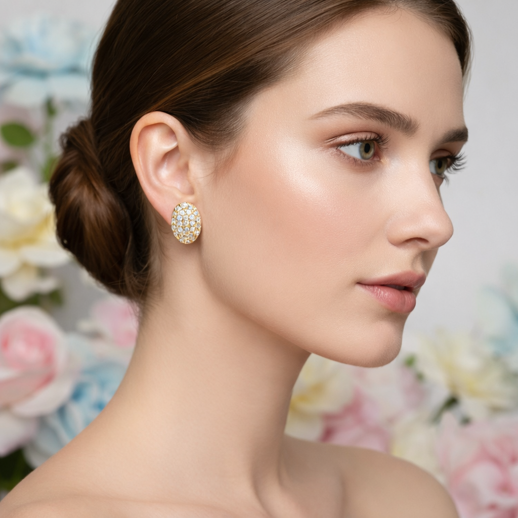 Classic Oval Pavï¿½ Diamond Gold Earrings