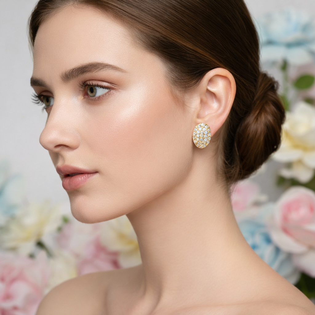 Classic Oval Pavï¿½ Diamond Gold Earrings