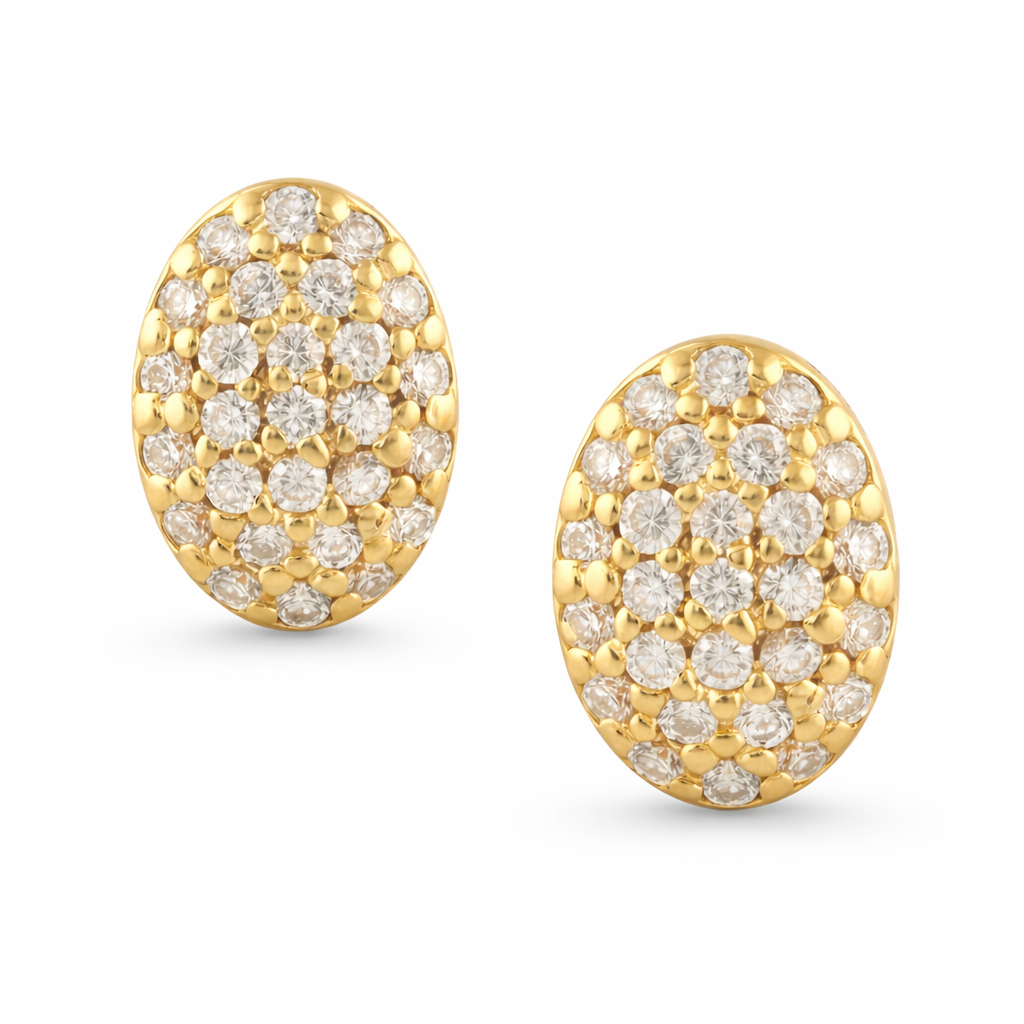 Classic Oval Pavï¿½ Diamond Gold Earrings