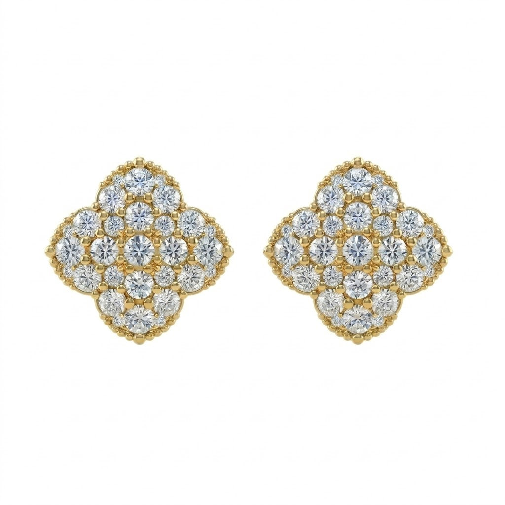 Clover Cluster Pattern Diamond Gold Earrings