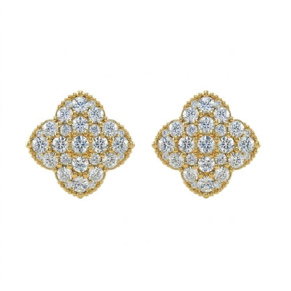 Clover Cluster Pattern Diamond Gold Earrings