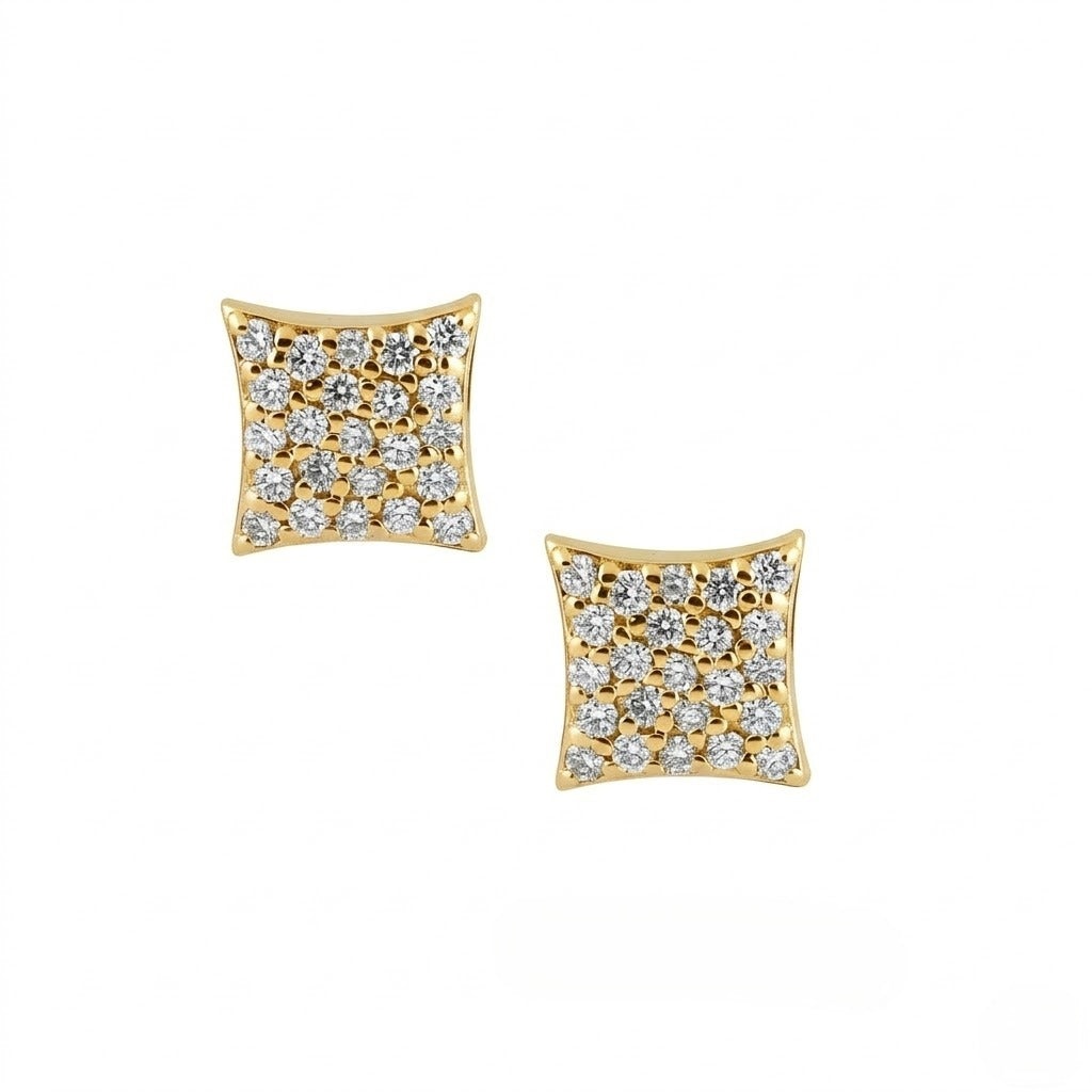 Perforated Diamond Shape Diamond Gold Earrings