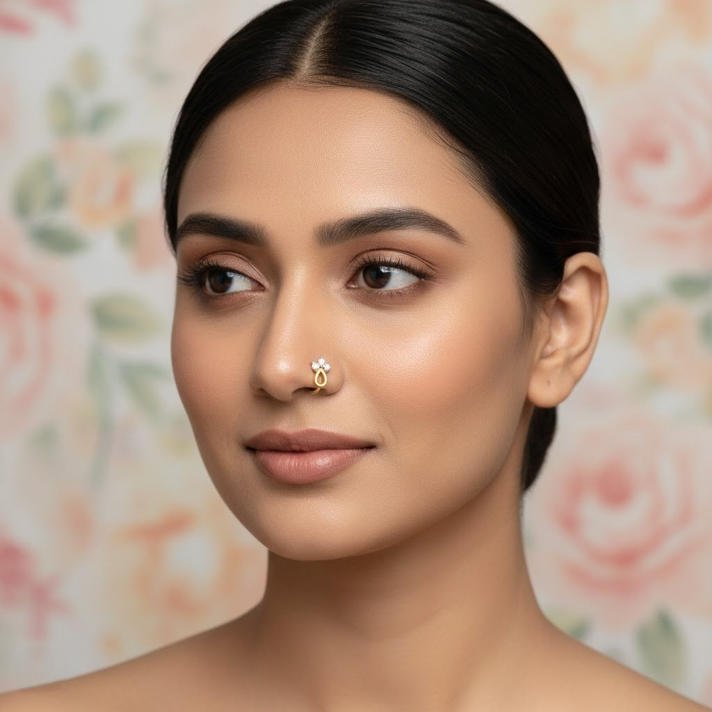 Elegant Teardrop Sparkle Diamond Gold Nose Pin