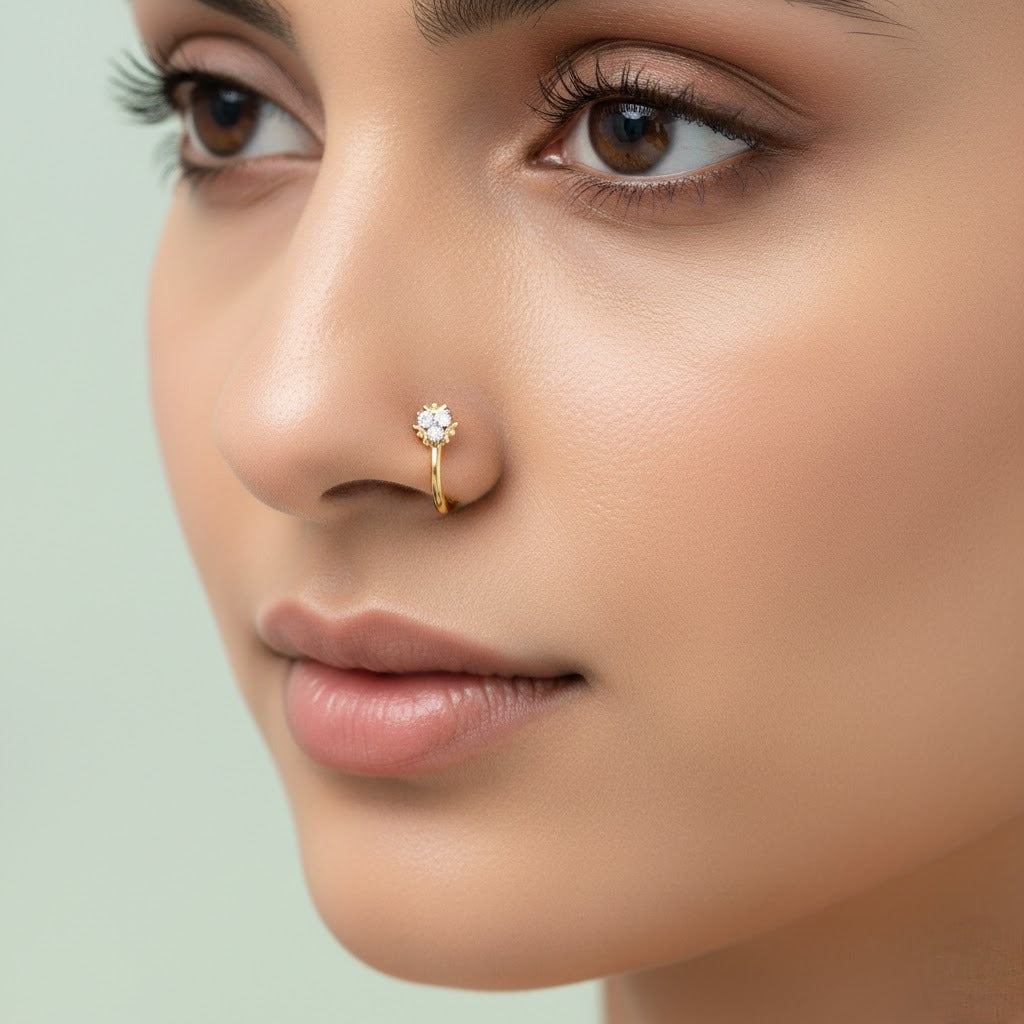 Elegant Trinity Diamond Gold Nose Pin