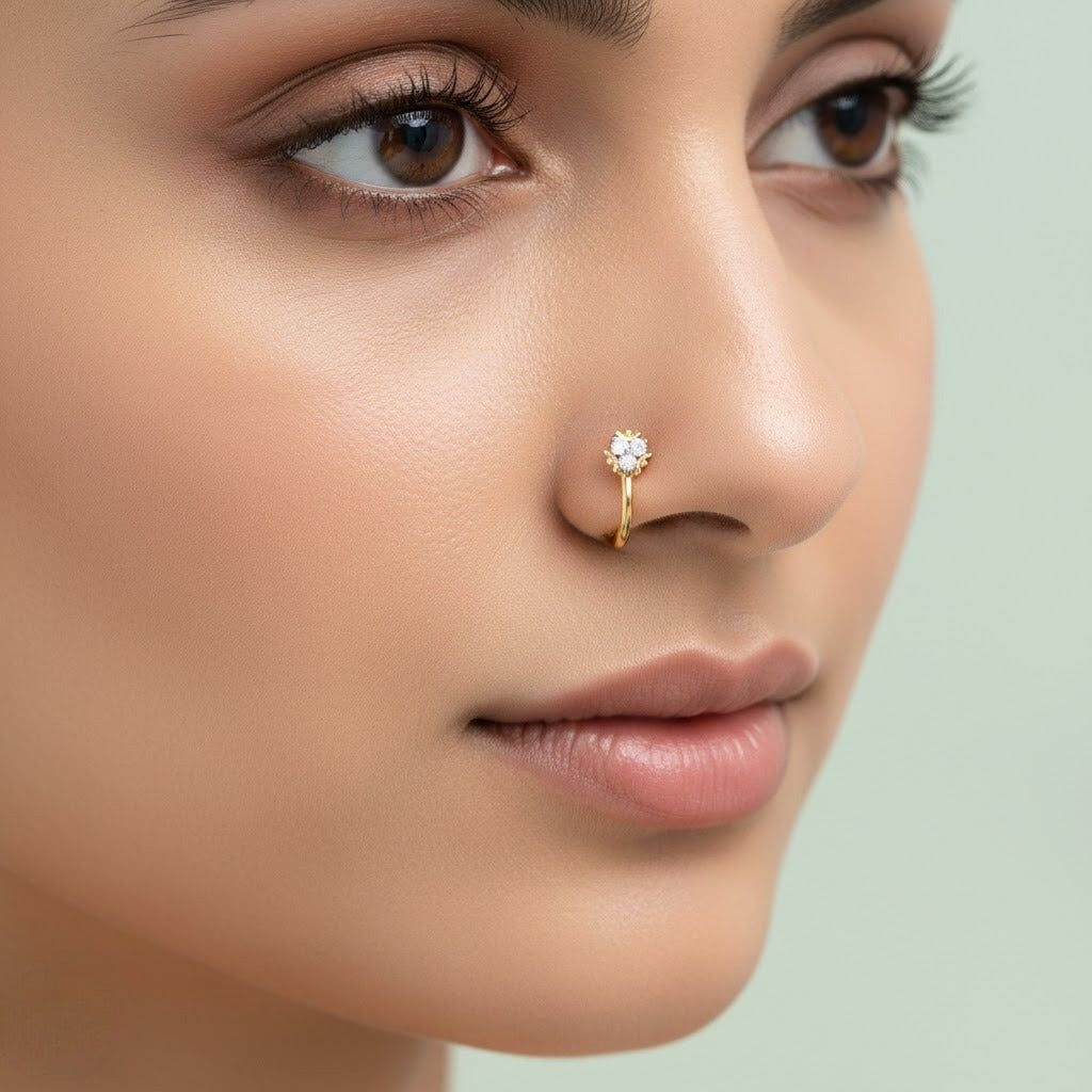 Elegant Trinity Diamond Gold Nose Pin