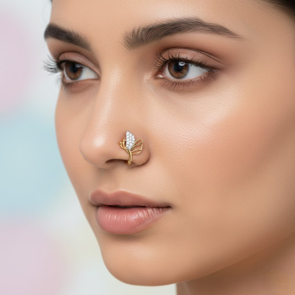 Butterfly Wing Diamond Gold Nose Pin